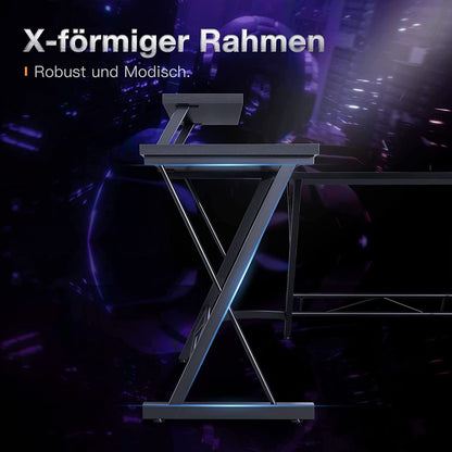 ODK Gaming Eckschreibtisch L-Form m. Monitorständer – Schwarz 127x127 cm