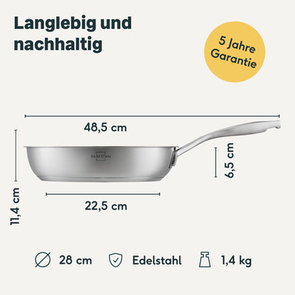 SILBERTHAL Edelstahlpfannen Set - 28cm, 2-teilig, beschichtet/unbeschichtet