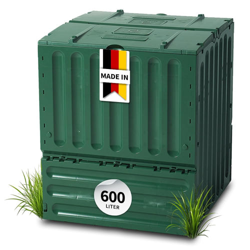 Garantia ECO-King Komposter 600 Liter grün aus Recyclingkunststoff mit Deckel und zwei Einfüllklappen