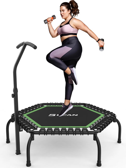 BCAN Fitness Trampolin Erwachsene Ø 122 cm - T-Griff. Rundes, schwarzes Trampolin mit Sprungmatte und T-Griff zum Cardio- und Krafttraining.