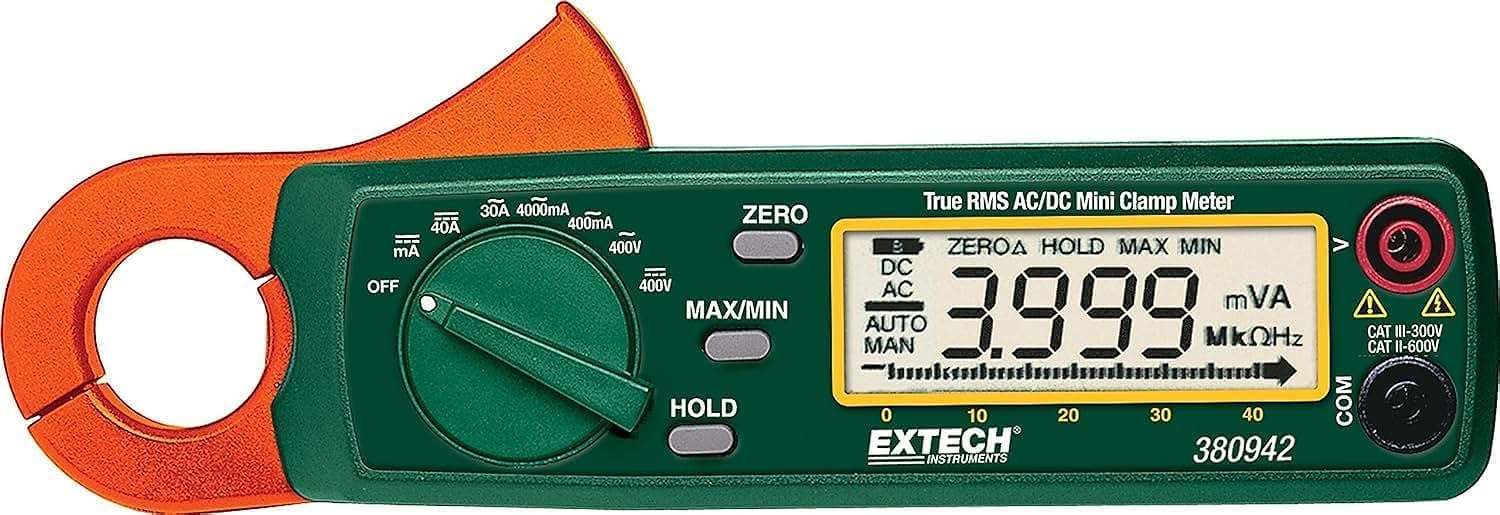 Extech 380942 Strommesszange mit integriertem Digitalmultimeter 30A. Schwarze Zange. Misst berührungslos Strom und DMM-Werte.