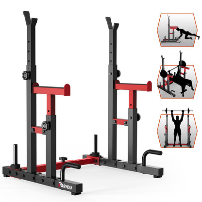 PASYOU Squat Rack Langhantelständer – Multi-funktional, 250 kg. Schwarz, höhenverstellbar. Für Langhantelübungen wie Kniebeugen, Bankdrücken.