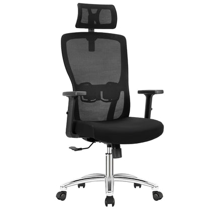 Durrafy Ergonomischer Bürostuhl Drehstuhl mit Kopfstütze - Schwarz