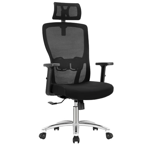 Durrafy Ergonomischer Bürostuhl Drehstuhl mit Kopfstütze - Schwarz