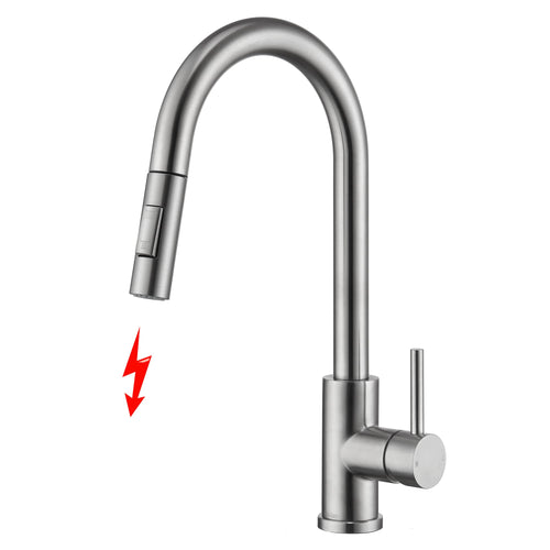 Tohlar Niederdruck Küchenarmatur Ausziehbar - Gebürsteter Nickel. Diese Armatur mit ausziehbarer Brause spendet Wasser für Niederdrucksysteme.