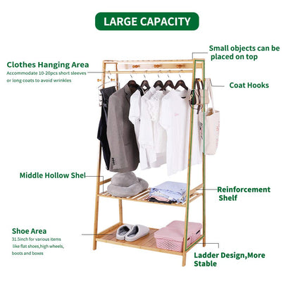 Unho Garderobenständer Bambus mit Ablagen & Stange – 80x165 cm