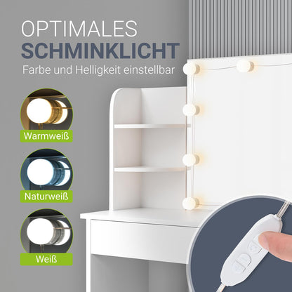 Juskys Schminktisch Bella LED Beleuchtung & Spiegel – Weiss