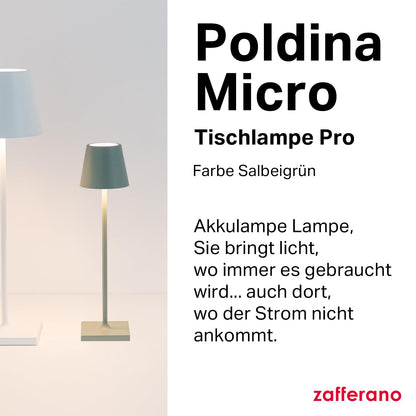 Zafferano Poldina Micro Kabellose LED Tischlampe - Salbeigrün