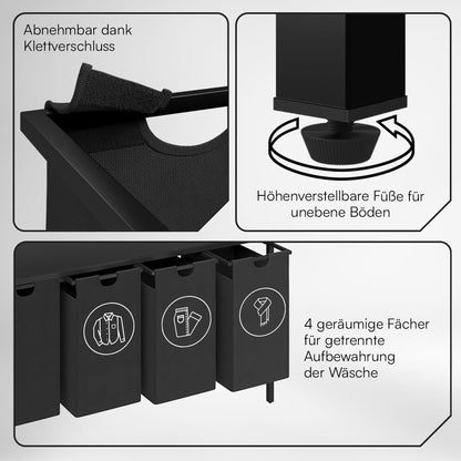 Steelsøn Rigil Wäschesammler 4 Fächer – Metall, Schwarz mit Ablage
