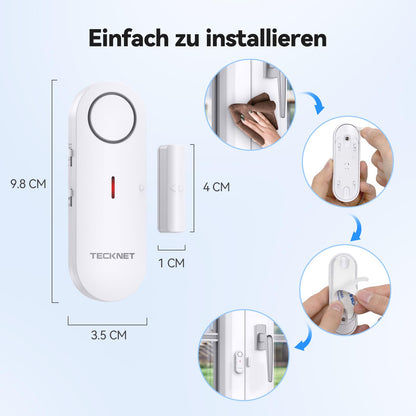 TECKNET Türalarm Fensteralarm Set, kabellose Alarmanlage, 9-teilig