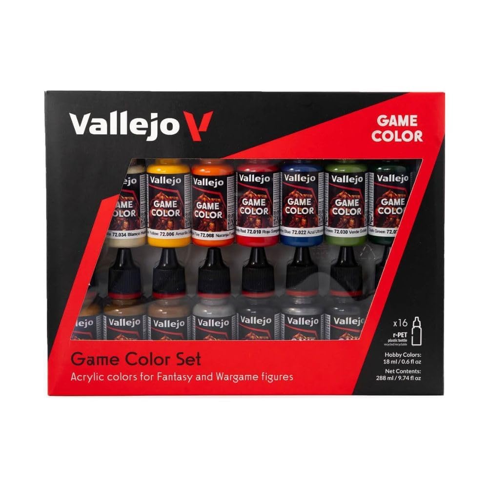 Vallejo Game Color Farbset – 16 Acrylfarben für Miniaturen in 17-ml-Flaschen mit Pipette