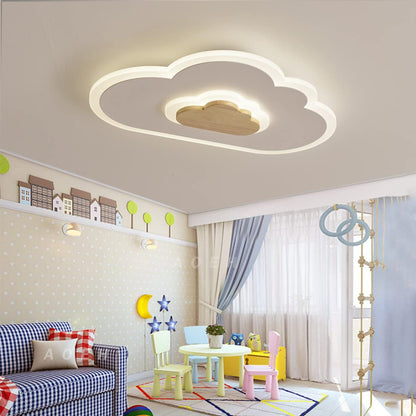 AOEH Wolke Holz LED Deckenleuchte - Kinderzimmer 60cm Dimmbar
