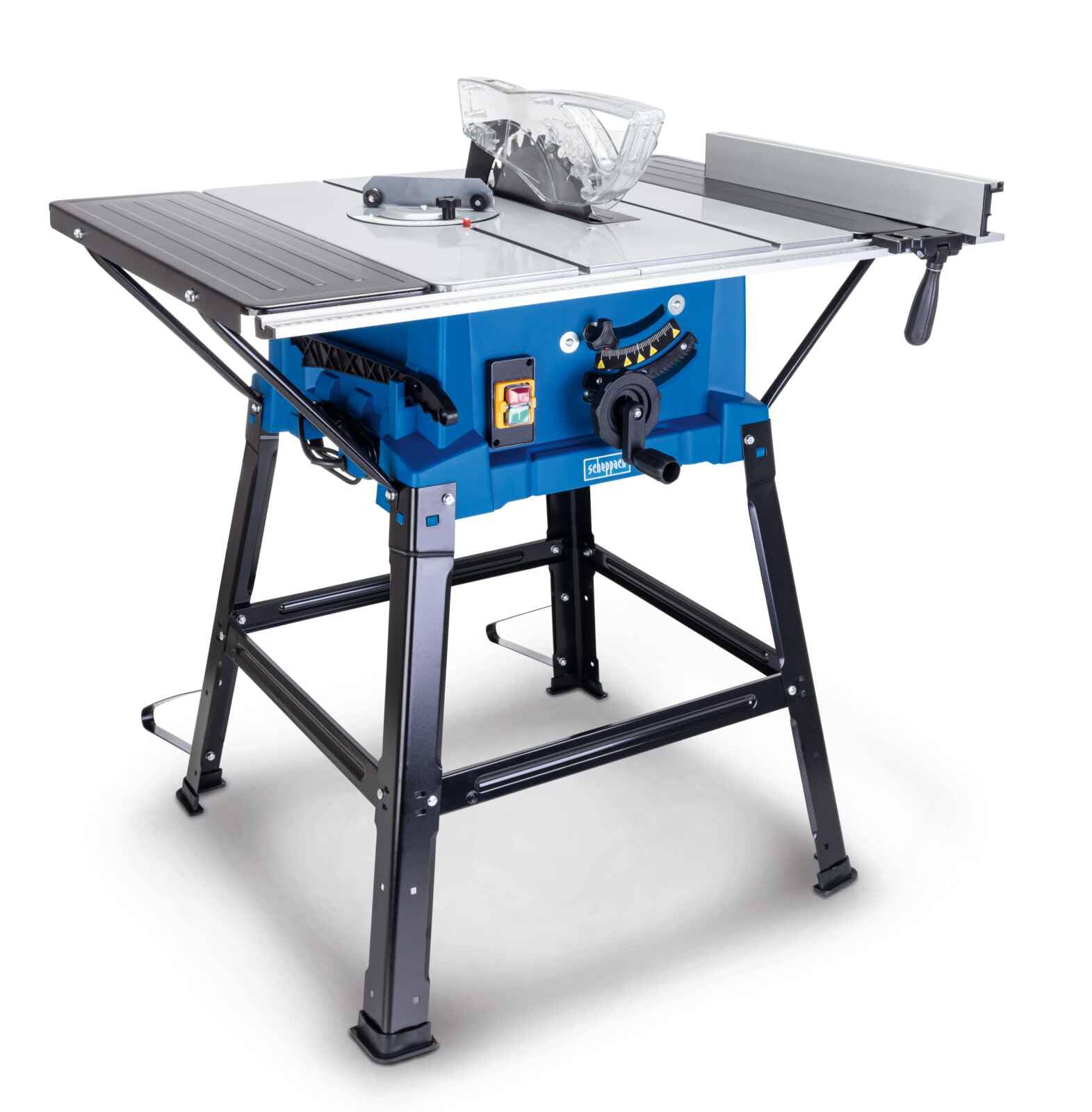 Scheppach HS110 2000W Tischkreissäge – inkl. Untergestell. Mit Sägeblatt und Untergestell für präzise Schnitte in Holz.