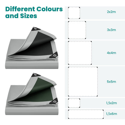 WOLTU Abdeckplane 4x4 m wasserdicht 280 g/m² Grau-Schwarz