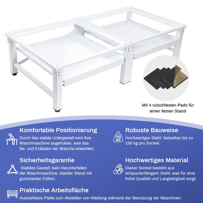 Doppel Untergestell für WM/Tumbler – 2 Auszüge, 32cm, Weiss