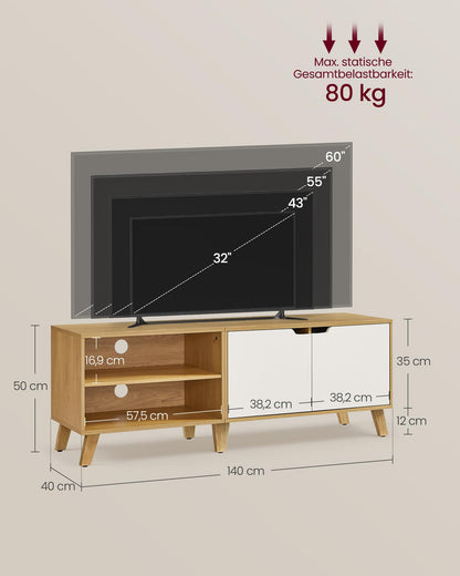 VASAGLE TV-Schrank 140 cm – Natureiche/Cremeweiss LTV027N01
