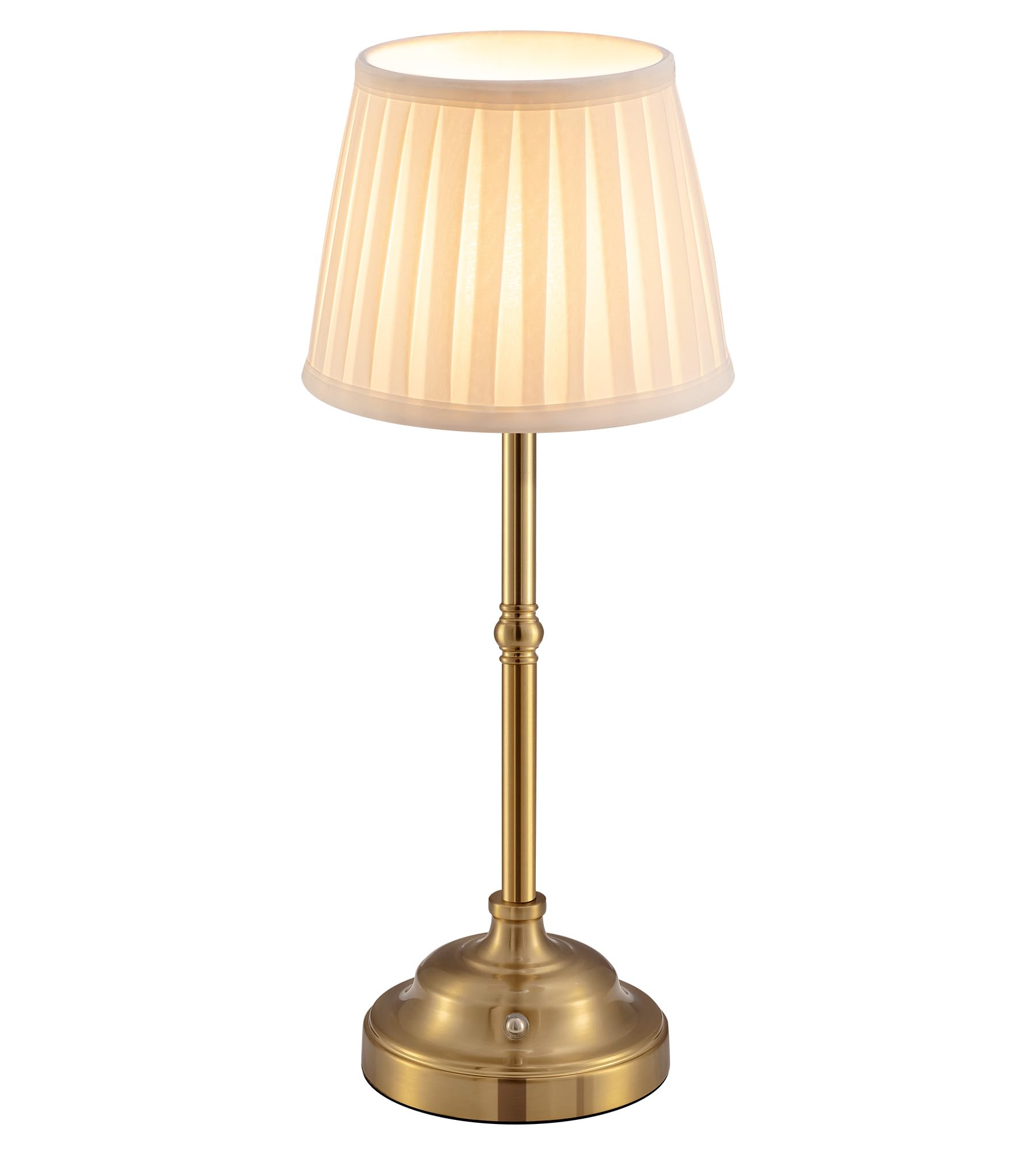 VISDANFO LED Tischlampe kabellos dimmbar, Akku Nachttischlampe gold mit beigem Stoffschirm