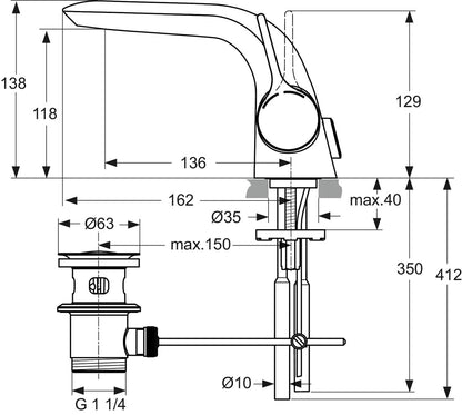 Ideal Standard Melange A4258AA Waschtischarmatur Zugknopf-Ablaufgarnitur