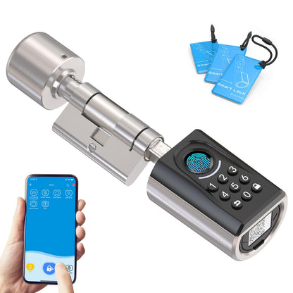 WELOCK ToucA51 Elektronisches Türschloss – Fingerabdruck Smart Lock. Zylindrisch, silber. Für schlüssellose Zugangskontrolle per Fingerabdruck an Türen.