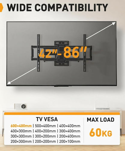 Perlegear TV Wandhalterung schwenkbar neigbar, 42-86 Zoll, max. 60 kg