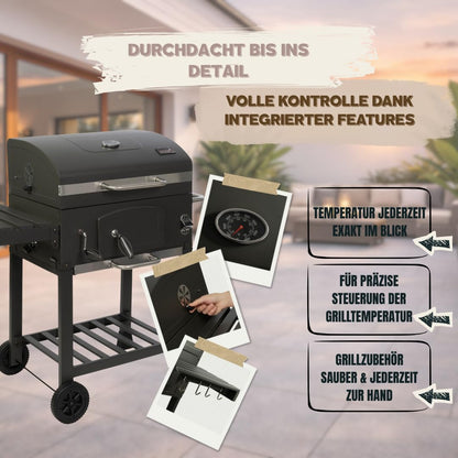 ACTIVA Angular Guss Holzkohlegrill mit Gusseisenrost und Abdeckhaube