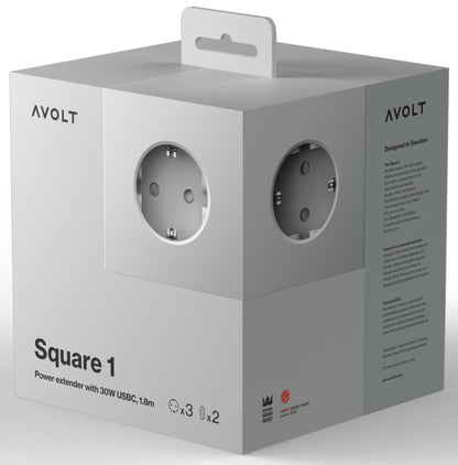 Avolt Square 1 Steckdosenwürfel USB-C/USB - Gotland Grey 1.8m