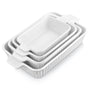 MALACASA Auflaufform Set 4-teilig, Keramik Backformen rechteckig weiss mit Griffen