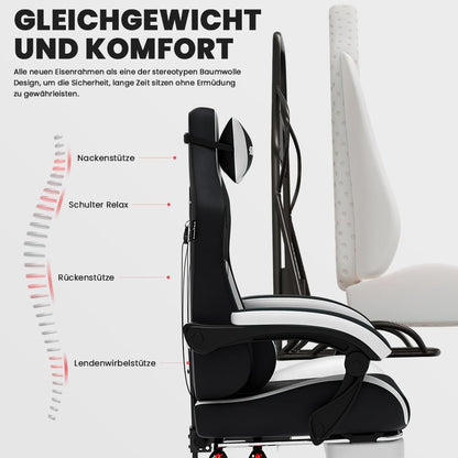 SUKIDA Ergonomischer Gaming Stuhl mit Fussstuetze – Schwarz