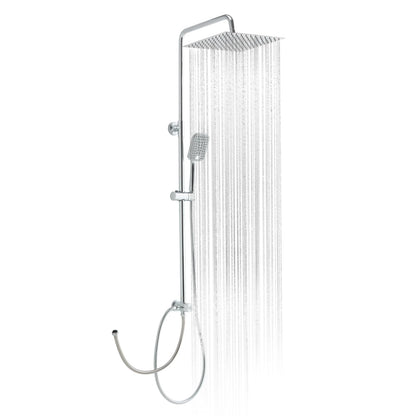 OFFO Regendusche Duschset Edelstahl 30x30 cm höhenverstellbar, eckige Kopfbrause und Handbrause in Chrom