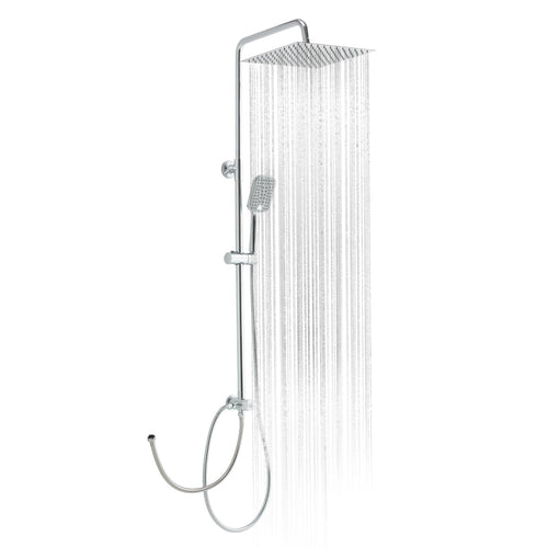 OFFO Regendusche Duschset Edelstahl 30x30 cm höhenverstellbar, eckige Kopfbrause und Handbrause in Chrom