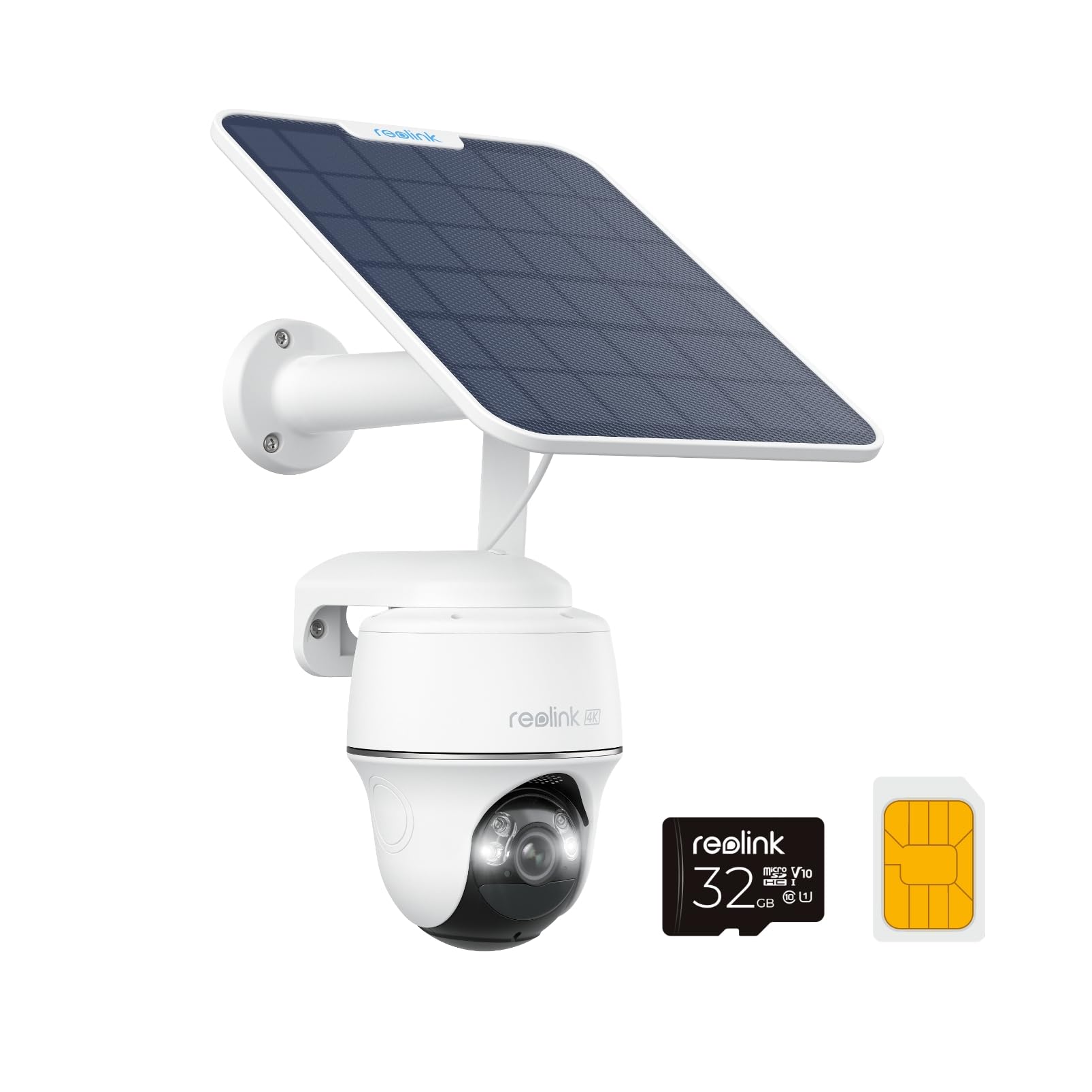 Reolink Go PT Ultra Solarkamera - 4K 3G/4G LTE PTZ. Weiße PTZ-Kamera mit Solarpanel zur 4K-Überwachung abgelegener Orte via 4G/LTE.