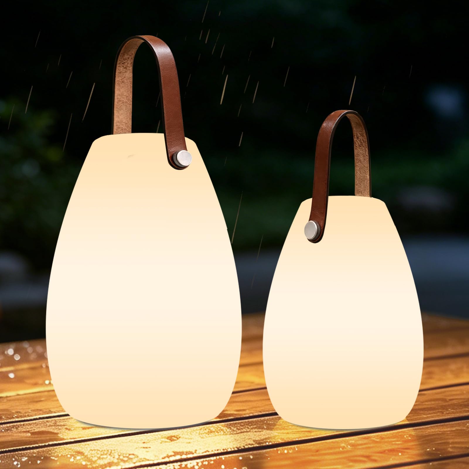 MALUX LED Tischlampe Outdoor 2er Pack, dimmbar mit Fernbedienung – kabellose Laterne aus Kunststoff mit Tragegriff