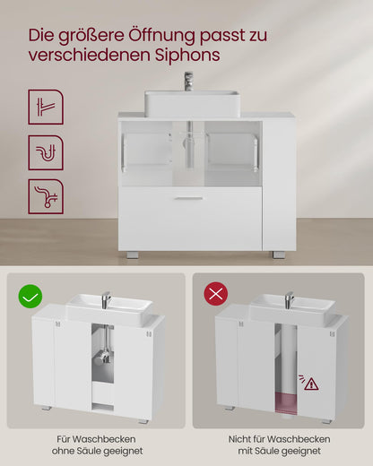 VASAGLE Waschbeckenunterschrank BBK502W01, 2 Schubladen, wolkenweiss