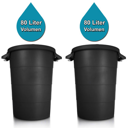 BigDean Universaltonne 80 Liter, 2er-Set, schwarz, mit Deckel