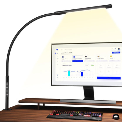 EYOCEAN LED Schreibtischlampe, dimmbare Klemmleuchte, schwarz, mit flexiblem Schwanenhals und Metallklammer