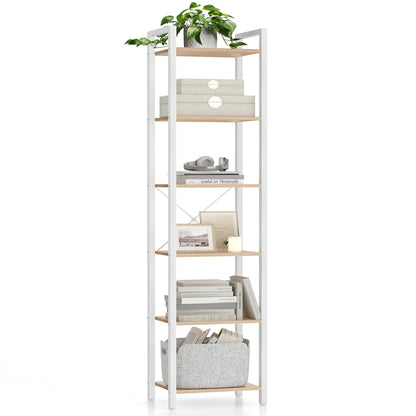 VASAGLE Bücherregal LLS101N01 mit 6 Ebenen, naturbeige-mattweiss, Standregal mit Stahlrahmen