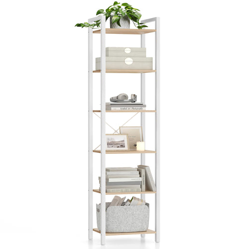 VASAGLE Bücherregal LLS101N01 mit 6 Ebenen, naturbeige-mattweiss, Standregal mit Stahlrahmen