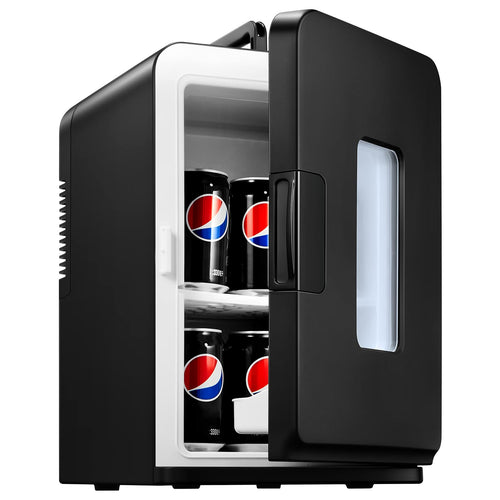 NORTHCLAN Mini Kühlschrank 15L, ein schwarzer, kompakter Kühlschrank. Er kühlt oder wärmt Getränke und Speisen, tragbar für unterwegs.