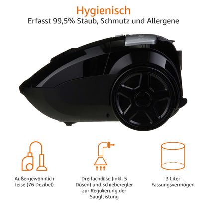 Amazon Basics Staubsauger mit Beutel 700W HEPA, Schwarz