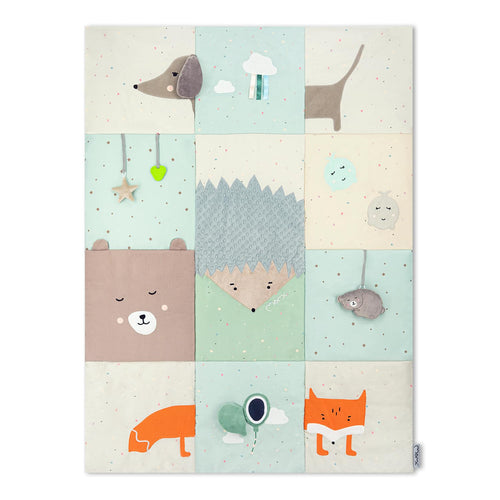 Momi VOLPI sensorische Patchwork-Matte, Krabbeldecke 120 x 160 cm