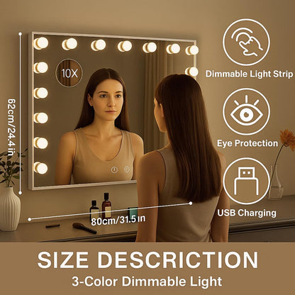 Ereousa Schminkspiegel Hollywood Touch Dimmbar LED - 80x62cm