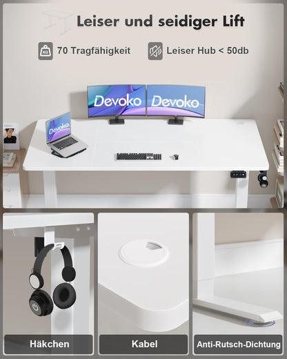 Devoko Elektrischer Steh-Sitz Schreibtisch – 100x60cm Weiss