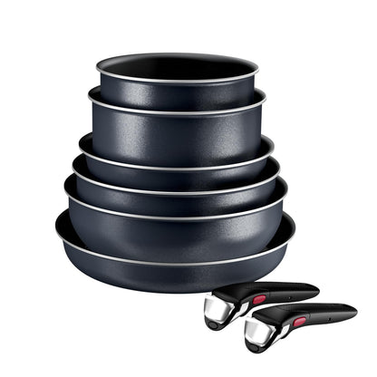 Tefal Ingenio Enjoy Topf- & Pfannenset Induktion – 8-tlg. L7239343, schwarz, rund. Zum Kochen & Braten auf Induktion.