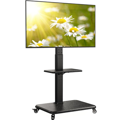 Perlegear PGTVMC27 TV Ständer Rollbar 32-75 Zoll höhenverstellbar, schwarzer Standfuß für flexible, mobile TV-Halterung.