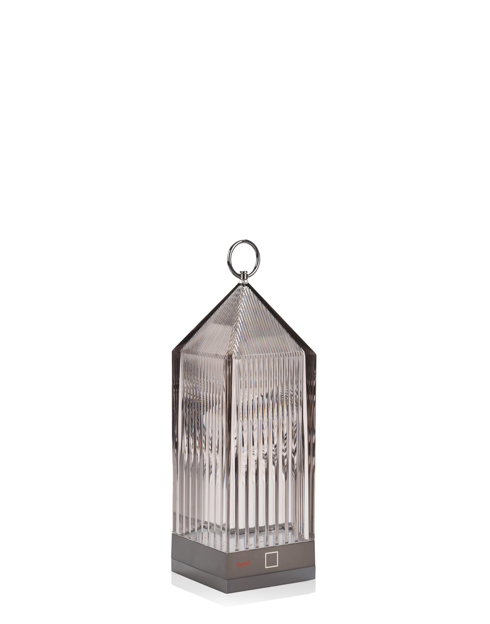 Kartell Lantern Design Tischleuchte – Rauch, Dimmbar. Rauchfarbene, laternenförmige Leuchte für dimmbares Licht zur Tischbeleuchtung.