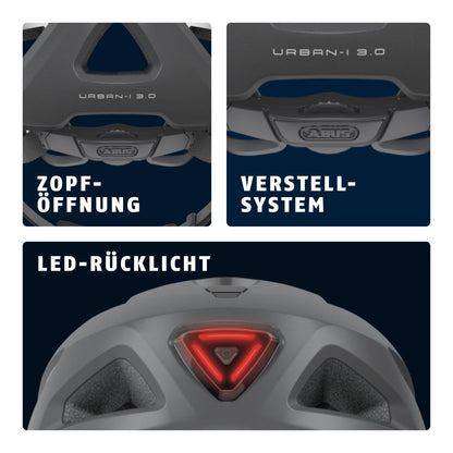 ABUS Urban-I 3.0 Cityhelm mit LED-Rücklicht, Titan, L (56-61 cm)