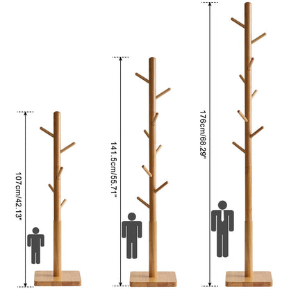 YMYNY Garderobenständer Massivholz, 8 Haken, höhenverstellbar, natur