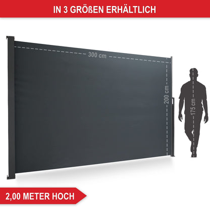 ONBEST Seitenmarkise ausziehbar 200 x 300 cm, Sicht- & Windschutz