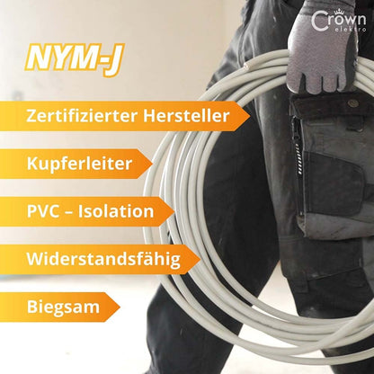 CROWNSTORES NYM-J Kabel 3x1,5mm² 50m Mantelleitung Kupfer 3-adrig