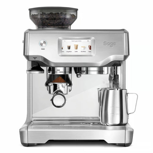 Sage The Barista Touch Siebträgermaschine - Gebürsteter Edelstahl. Espresso- & Milchschaumzubereitung via Touchscreen.